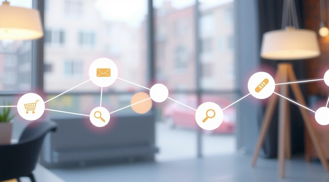 Abstract data flow visualization with connected nodes and lines